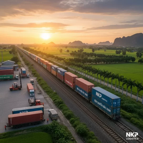 3. Toa tàu container nối dài trên đường sắt xuyên Việt.