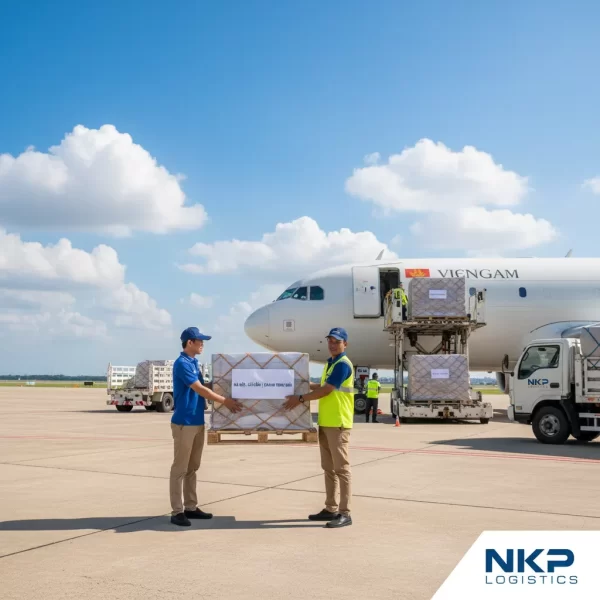 3. Bàn giao kiện hàng trên đường băng sân bay.