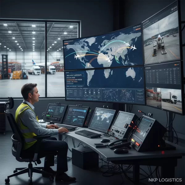 2. Chuyên gia logistics giám sát lộ trình bay trên màn hình.