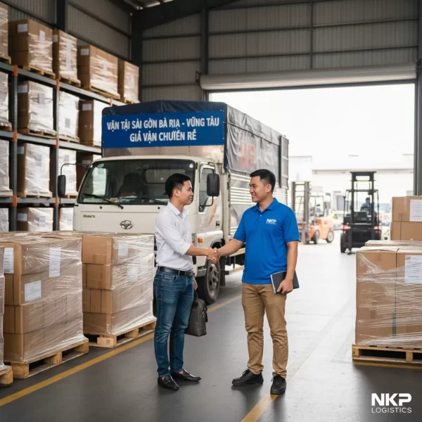 3. Tài xế bắt tay khách hàng tại kho Sài Gòn