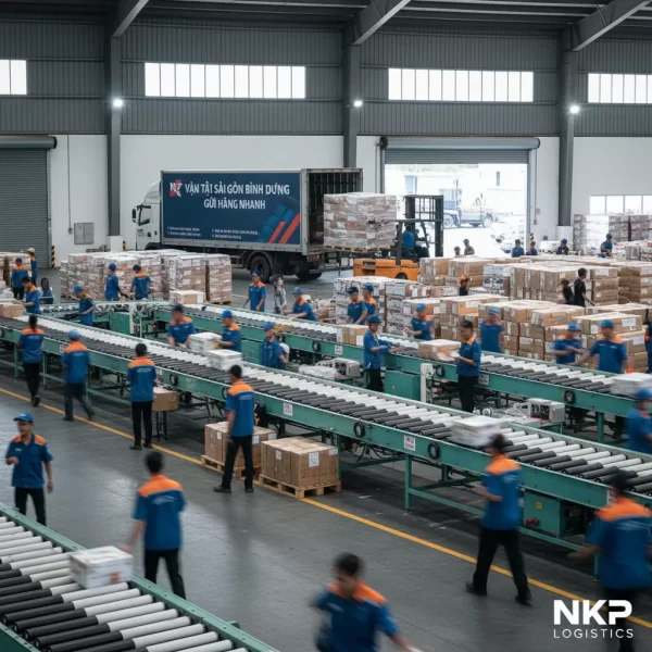 2. Bưu kiện được xếp dỡ thần tốc tại kho hàng.