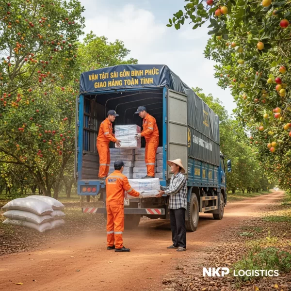 2. Giao kiện hàng giữa vườn điều Bình Phước