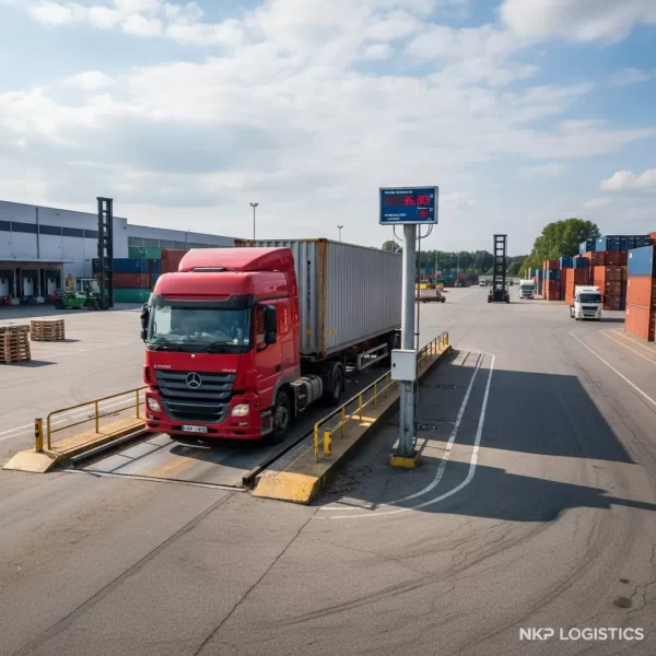 1.  Xe container trên trạm cân điện tử