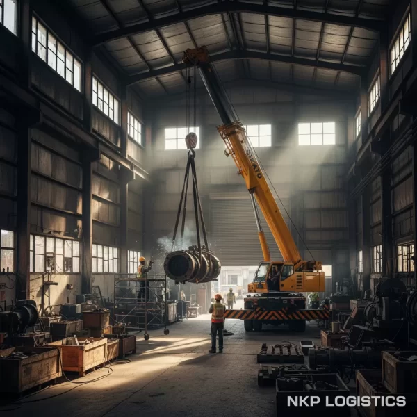 4. Xe cẩu kato làm việc trong không gian nhà xưởng chật hẹp.