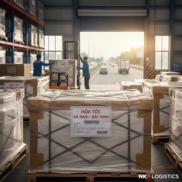 3. Cận cảnh kiện hàng được dán nhãn "Hỏa tốc Hà Nội - Bắc Ninh".