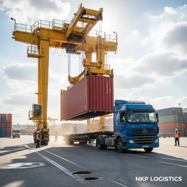 1. Cẩu container lên xe đầu kéo