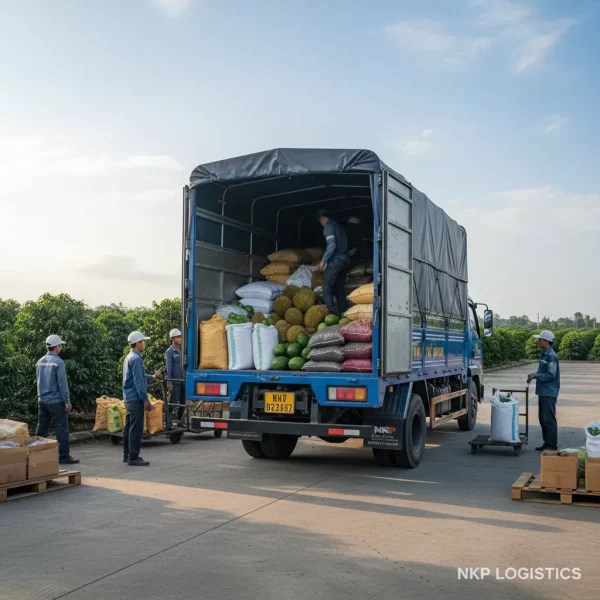 2. Thùng xe tải đầy ắp nông sản Tây Nguyên.