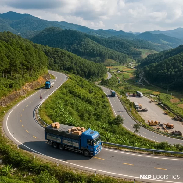 4. Xe tải vào cua trên đèo Mang Yang hùng vĩ.