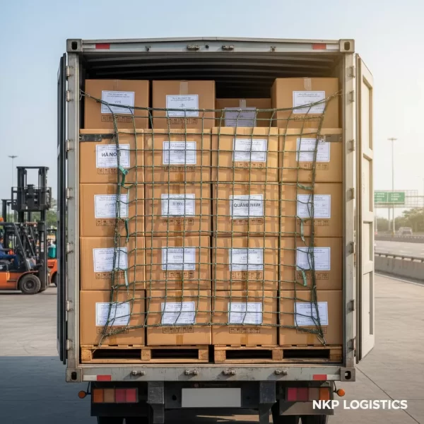 4. Thùng hàng được xếp gọn gàng trong lòng xe tải