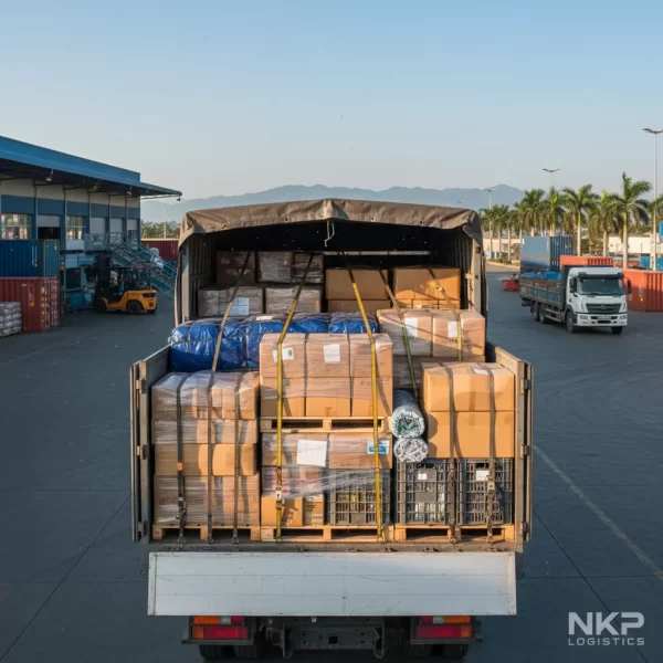 3. Hàng hóa được sắp xếp gọn gàng trên thùng xe.