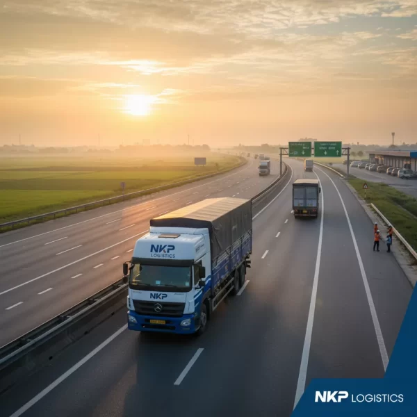 1.  Xe tải lướt trên cao tốc Pháp Vân - Cầu Giẽ lúc bình minh.