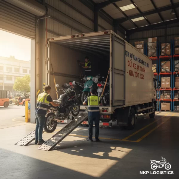 2. Sắp xếp xe máy lên thùng xe tải